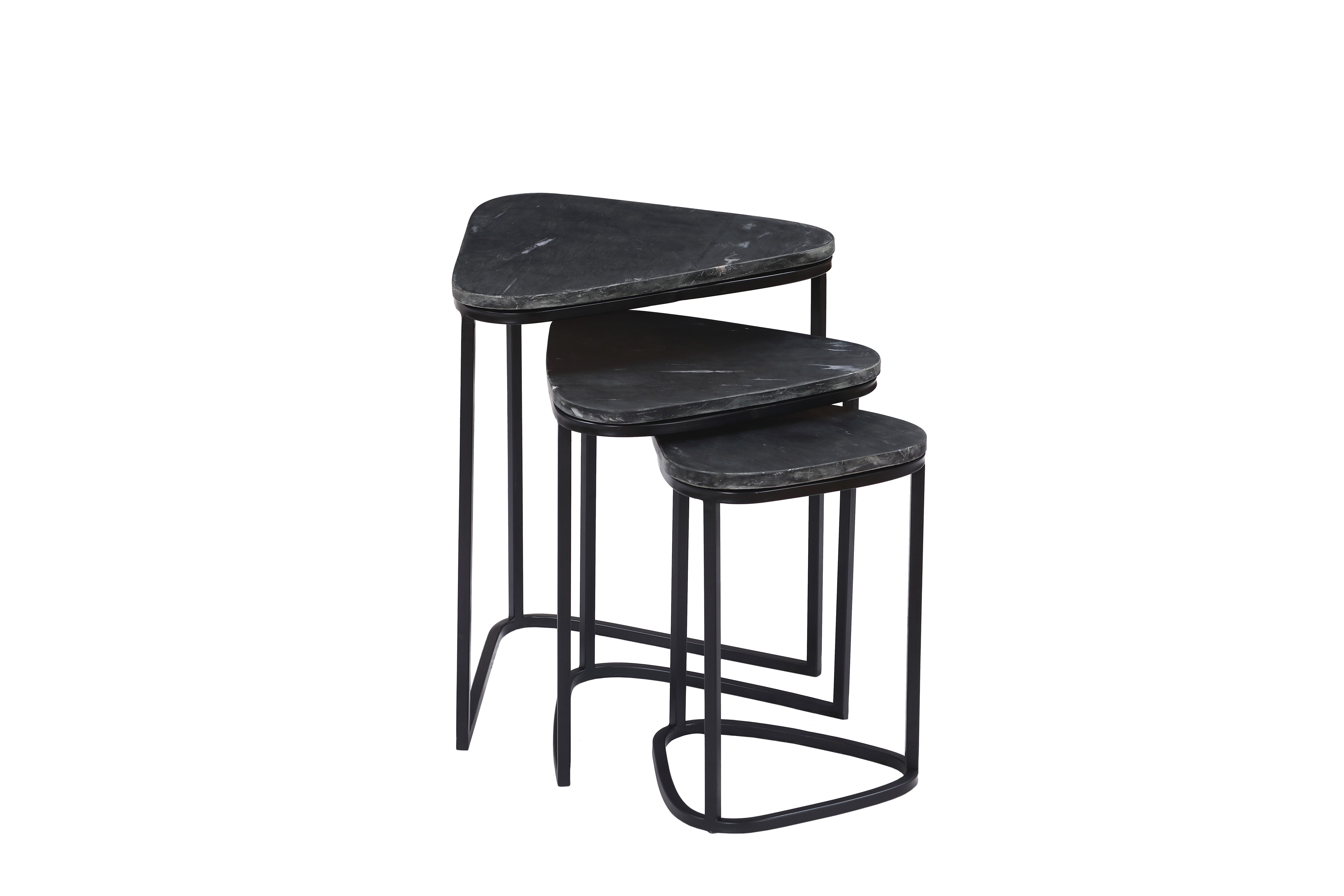 STOOL SET - SET OF 3 WITH MARBLE TOP WITH BLACK INDIAN MARBLE